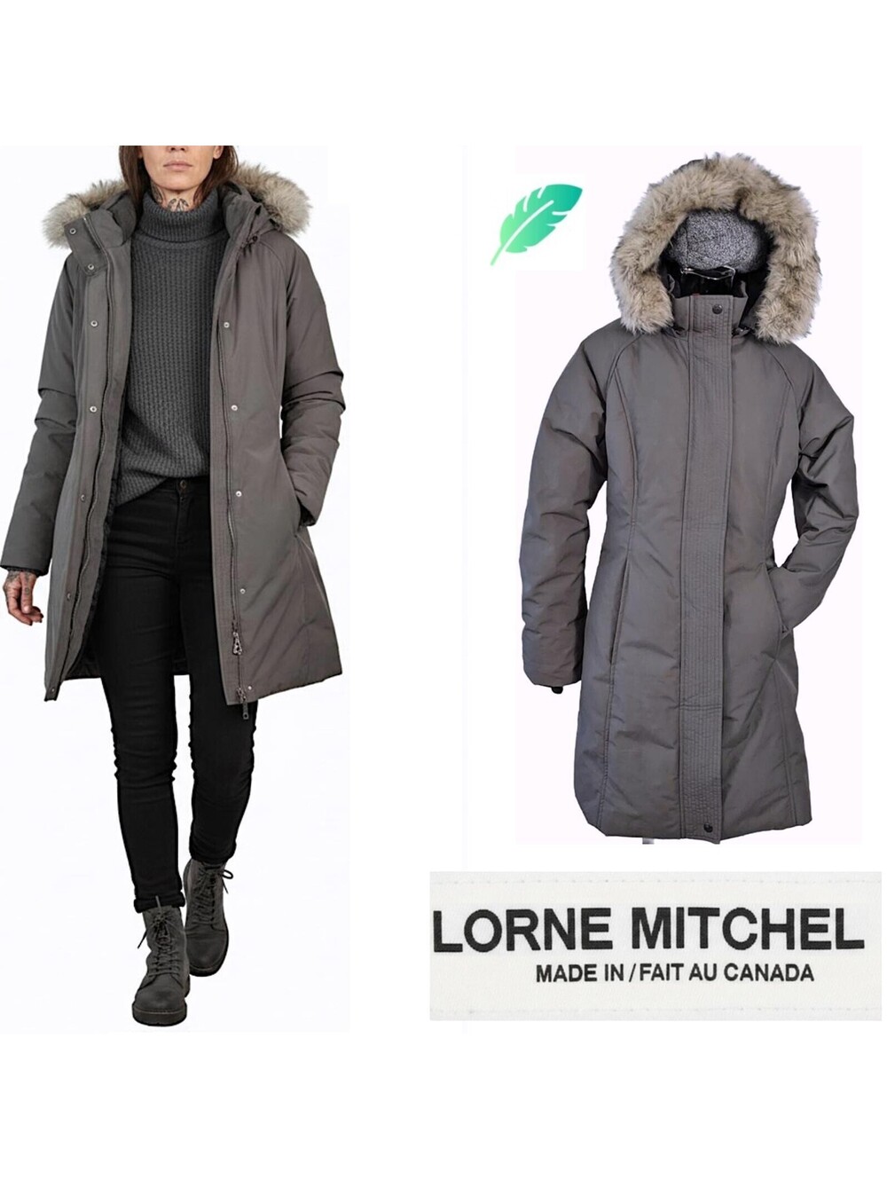Lorne Canada Spirit Full Down Women Parka Jacket Gray Sz M